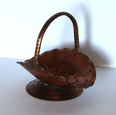 Vintage Solid Hammered Copper Basket Figurine Footed W/Handle 5 X5  Signed • $10.99