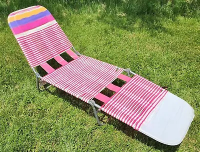 Vintage Pink Tube Folding Lounge Chaise Lawn Chair Pool Beach Patio Porch 5 • $45