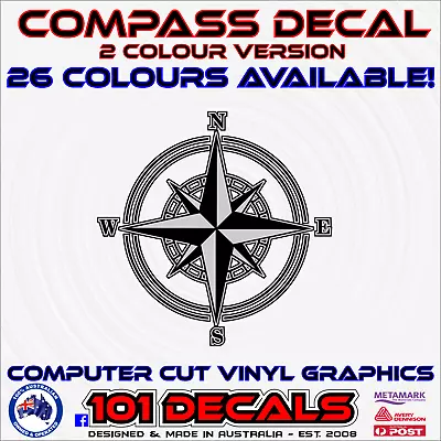 25cm COMPASS Quality Vinyl Decal Sticker For Carsboatscaravanmancave.2 Colour • $32.50