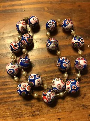 Venetian 1930 Blue & Multi-coloured Millefiori Necklace Barrel Screw Fastener • £30