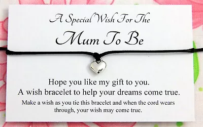 New Mum To Be Heart Charm Wish Bracelet New Mum Gift • £1.80