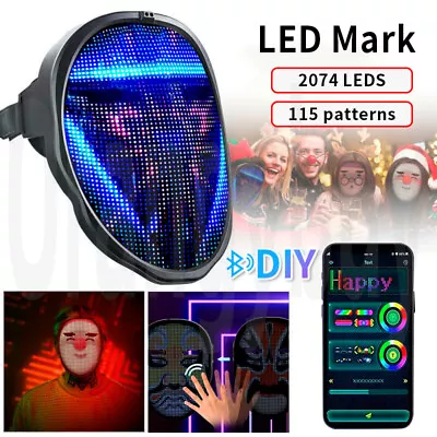 LED Face Mask Light-up APP Control Face Changing Halloween Cosplay Rave Festival • $108.99