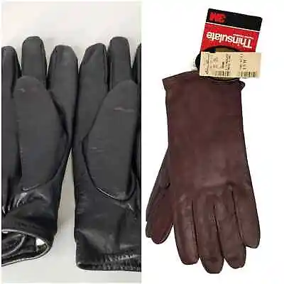 Eddie Bauer NWT Vintage 90s Soft Leather Gloves In Black And Brown • $64