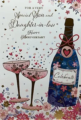 SON AND DAUGHTER IN LAW WEDDING ANNIVERSARY CARD CHAMPAGNE 7”x5” FREE P&P • £1.99