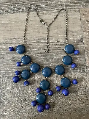 J Crew Bib Statement Necklace Blue Bubble Bead Chandelier Drop Dangle Pendant • $15.32