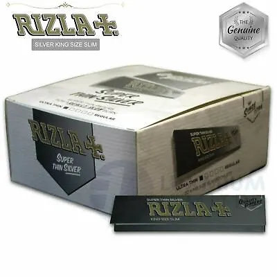 FULL BOX RIZLA SILVER KING SIZE Slim Cigarette Rolling Papers Booklets - Genuine • £18.99