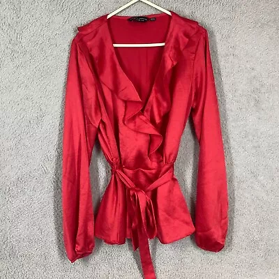 £7.15 • Buy Dorothy Perkins Ruffle Peplum Blouse Red Belt Loop Balloon Sleeves Size 10 UK