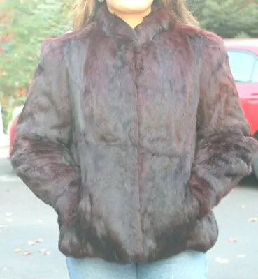 Fur Origin From FRANCE SZ M Reddish Brown PURPLE GENUINE RABBIT FUR JACKET COAT • $200