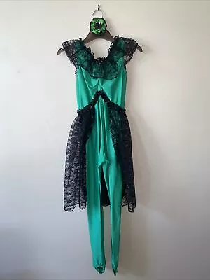 £5 • Buy Emerald Green Stirrup Catsuit Dance Gear Size 3 Womens Teens Children Worn Once