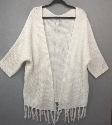 $26 • Buy Pull And Bear Size S Oversized Duster Style Open  White Cardigan With Fringe...