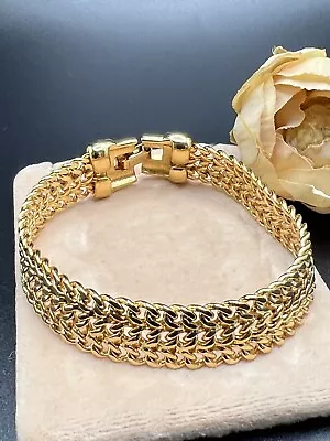 MONET Signed Vintage Gold Tone 0.5” Wide Link Bracelet 7.5” Weighs 27g • $14.99