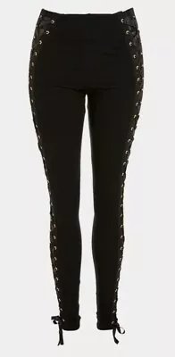 Topshop Ribbon Lace Up Black Sexy Leggings Size 10  • £16