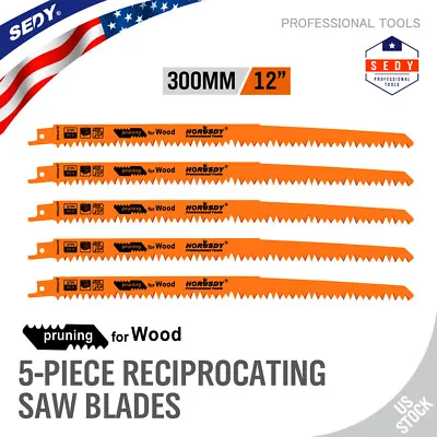 $11.70 • Buy 5pc Reciprocating Saw Blades 12  Set Electric Wood Pruning 5TPI Saw Blades
