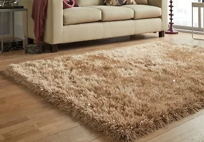 SMALL - X LARGE DAZZLE SPARKLE GLITTER SPARKLY 6.5cm LONG SHAGGY SILKY PILE RUG • £24.79