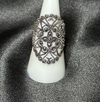 Size 8 Ring - Filagree And Marcasite • $18