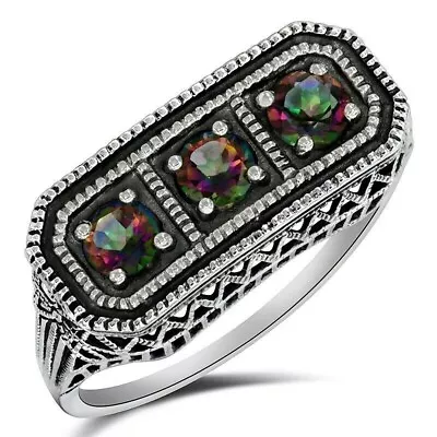 Natural 1CT Rainbow Topaz 925 Sterling Silver Nouveau Style Ring Sz 6 FR7 • $36.99