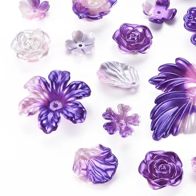 Imitation Pearl Beads Flowers Leaves Round Hole 5-60mm Purple Pink Mix Metallic • £3.49