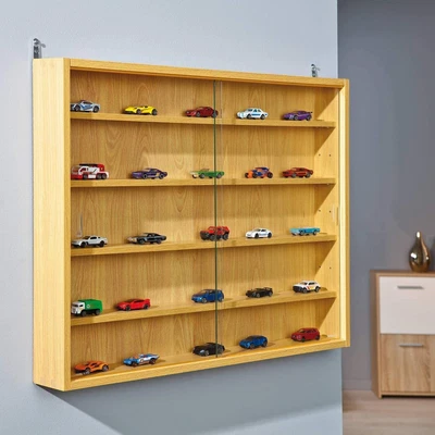 £68.99 • Buy Modern Wall Display Cabinet Glass Laminated Models Collections Shelf Beech