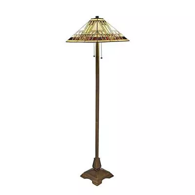 Floor Lamp 60  Tiffany-Style Blue Mission Bronze Stained Glass Shade Pull Chain • $169.40