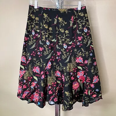 ECI New York Cotton Blend Floral Skirt Asymmetrical Hem Size 6 Black Pink • $15.99