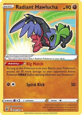 Pokémon TCG Radiant Hawlucha Astral Radiance 081/189 Holo Radiant Rare • $1.29