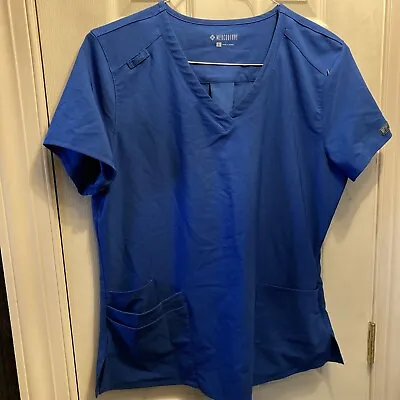 Med Couture Scrub Top Womens Large L Royal Blue V Neck Stretch 5470 Exc Cond • $13.99
