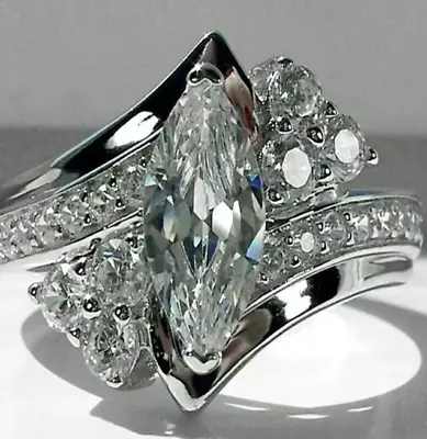 AEB: Woman 900 Silver Ring. Size S-T. Marquise Cut Moissanite Simulated • $17.41