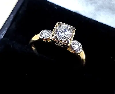 Vintage Gold Art Deco European Cut Diamond Engagement Ring 0.55 Cttw.  Size 6 • $799