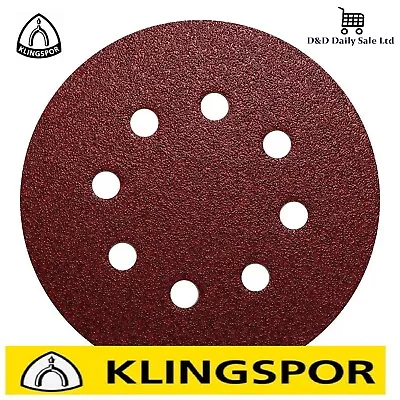 125mm 5'' Sanding Discs /8 Hole Pads KLINGSPOR Orbital Sander BOSH MAKITA DeWALT • £22.46