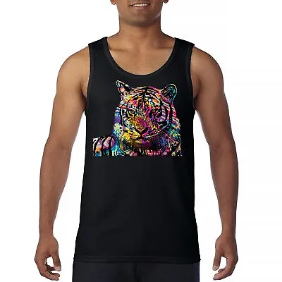 Dean Russo Colorful Neon Siberian Tiger Tank Top Wild Big Cat Men's Top • $27.95
