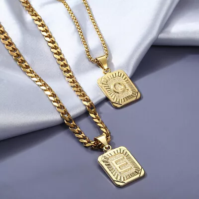 Couple Jewelry Gold Filled Initial Necklace Letter Pendant W/ Box / Curb Chain • $10.44