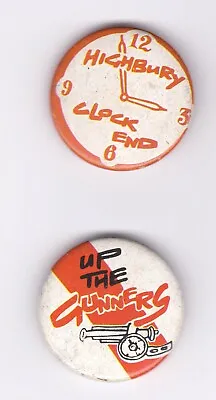 £10 • Buy Pair Of Arsenal 1970s Plastic Badges 35mm - Up The Gunners And Clock End