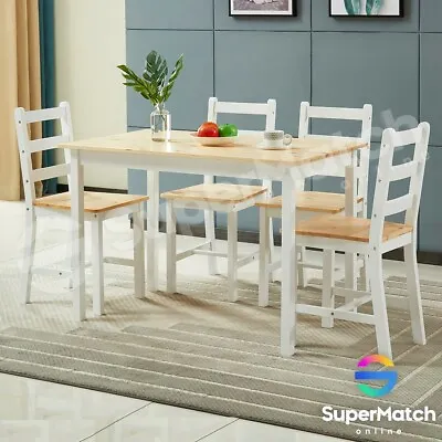 $299.59 • Buy Wooden Dining Table & Chairs Set Modern Kitchen Dining Room Furniture White/Oak