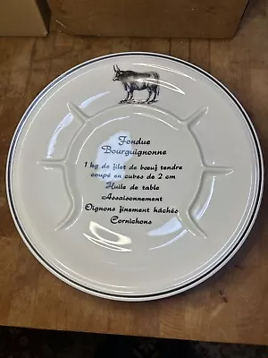 Vintage French Porcelain Fondue Plates Bourguignonne Set 4 Divided Plates 9.5” • $52