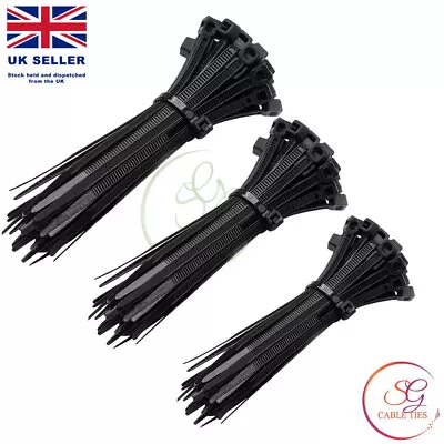 150 Pack Assorted Cable Ties Black 100mm 160mm 200mm Nylon Plastic Zip Tie Wrap • £3.69