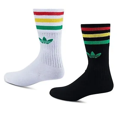 £37.99 • Buy Rare Adidas Originals 2er Set Solid Crew Socks Trefoil Rasta Jamaica