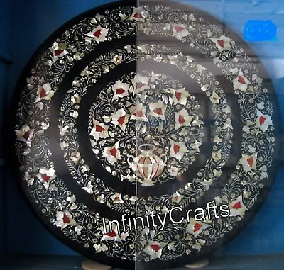 36 Inches Round Marble Dining Table Top Carnelian Stones Inlaid Resturant Table • $2048.50