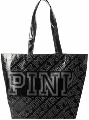 Victorias Secret Pink Black Logo Reusable Eco Tote Gym Beach Shopping Bag Nwt • $14.75