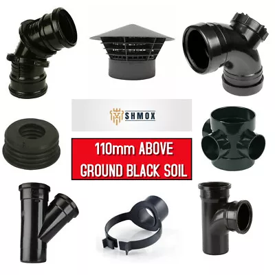 110mm BLACK SOIL PIPE FITTINGS | PUSHFIT | Bend | Access | Boss | Reducer | Vent • £3.50