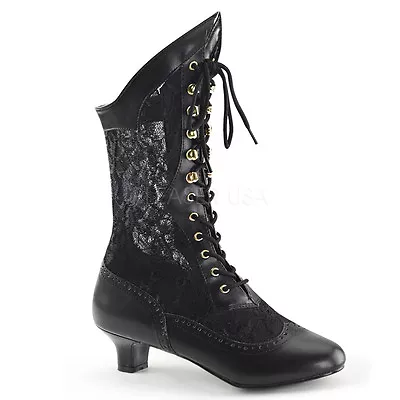 Black Lace Vintage Steampunk Lolita Granny Ankle Boots Womans Costume Shoes • $67.95