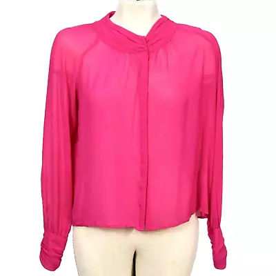 J CREW  Hot Pink Silk Long Sleeve Top Blouse/shirt/ Top Size 10 • $18.20