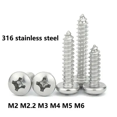 £3.90 • Buy M2-M6 A4 Stainless Steel Cross Phillips Pan Round Head Self-tapping Wood Screw
