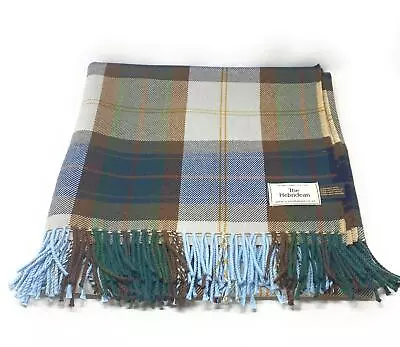 100% Wool Blanket/Throw/Rug - Luxury Soft Merino Lambswool - Brown/Blue Plaid • £69