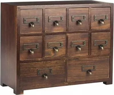 10 Drawers Wood Apothecary Medicine Cabinet Label Holder Organizer Card Catalog • £103.16