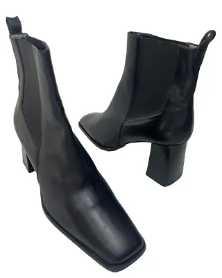 Vintage Sesto Meucci Black Leather Square Toe Sleek Modern Chelsea Boots 7 N EUC • $38.24