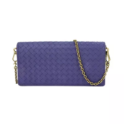 BOTTEGA VENETA Intrecciato Chain Wallet Leather Navy 510564 Purse 90223540 • $784.89