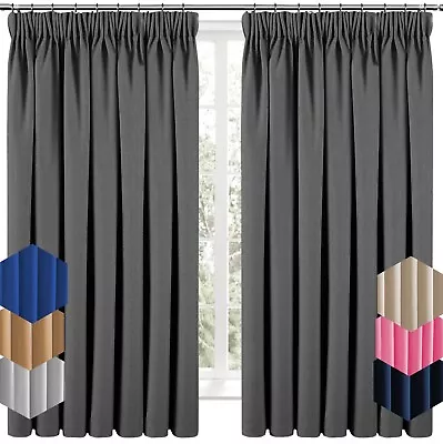 Blackout Curtains Pencil Pleat OR Ring Top Energy Saving Thermal Curtain Panels • £17.99