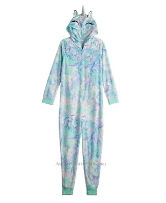 Unicorn One Piece Pajamas Union Suit Hoodie Size 6-16 Girl Christmas Costume NWT • £21.59