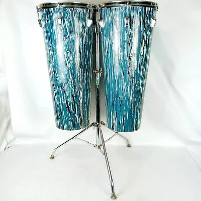 Ludwig Blue Oyster Bowling Ball Conga Drums 12x27  X2 +Hercules Stand Vintage70s • $995