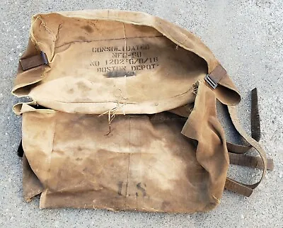 Antique WW1 World War U.S Army Big Canvas Pack Consolidated Bag Boston Depot WWI • $144.95